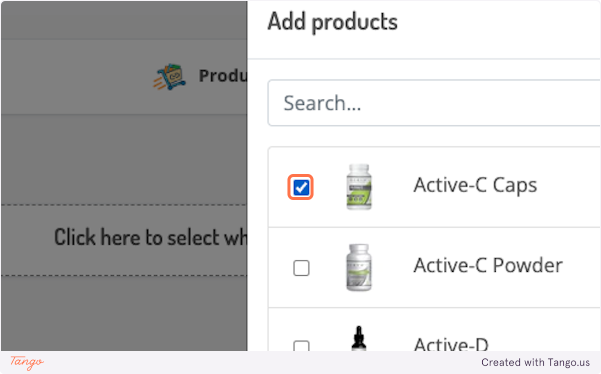 Choose products by selecting the checkboxes next to them.