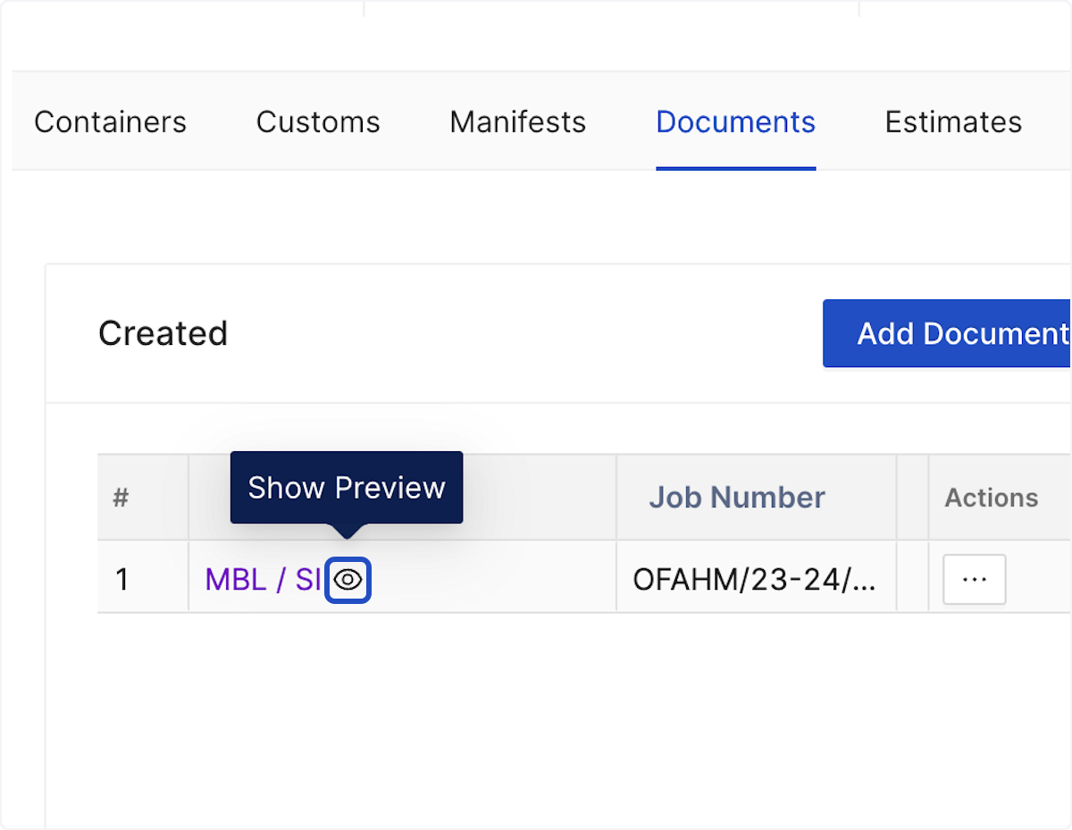 You will see the generated document will now appear under Documents tab. Clicking on the preview allows you to take a quick look at your document. 