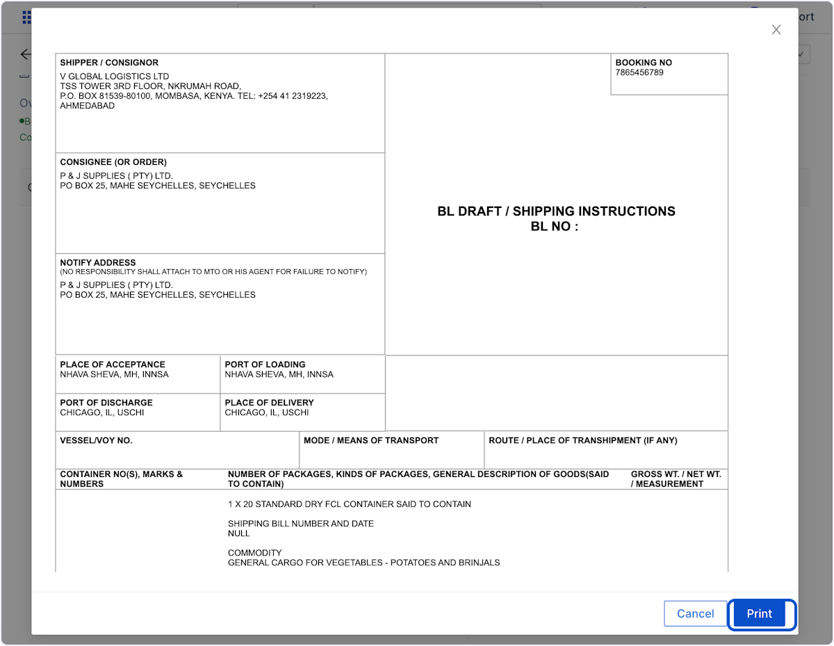 Here's a sample preview of the information we had seen in document editor earlier, you can also take a print from here. 
