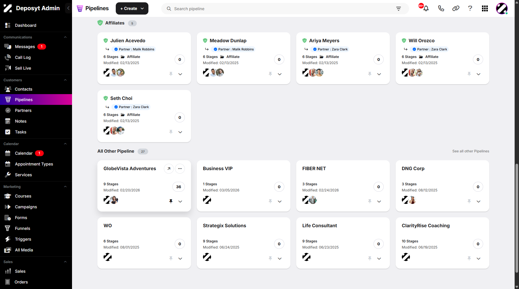 Step 3: Scroll and select a pipeline, then click on it to open.