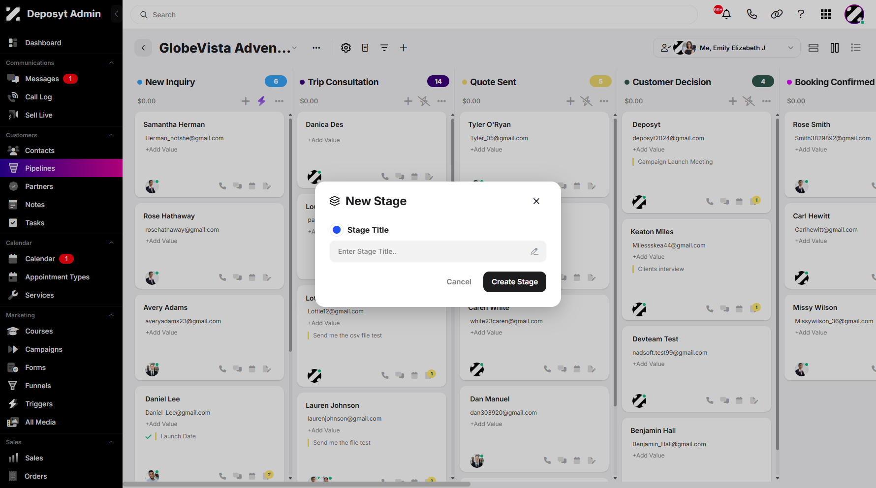 Step 10: A pop-up window will appear, allowing you to name your new stage and choose a color for it. Once everything is set, click Create Stage to add your new stage.
