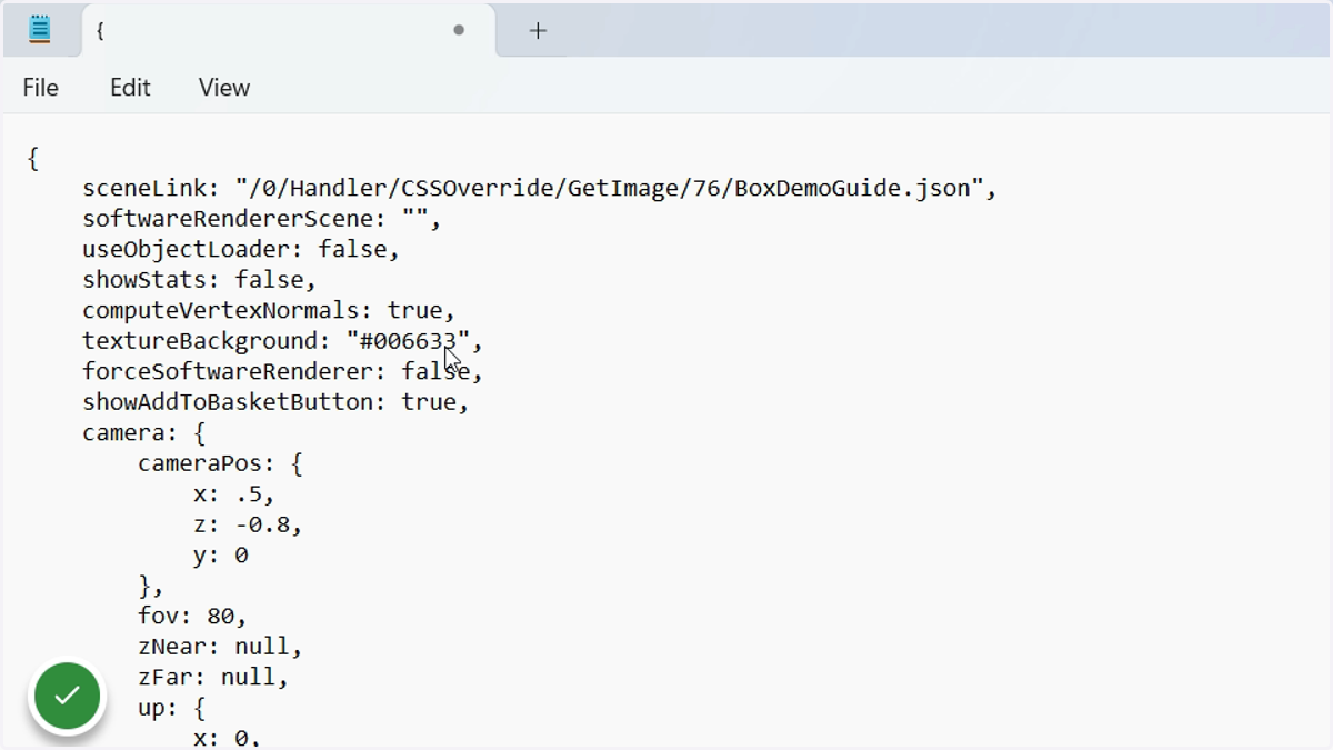Input the copied link into the sceneLink and softwareRendererScene lines of the code you pasted earlier