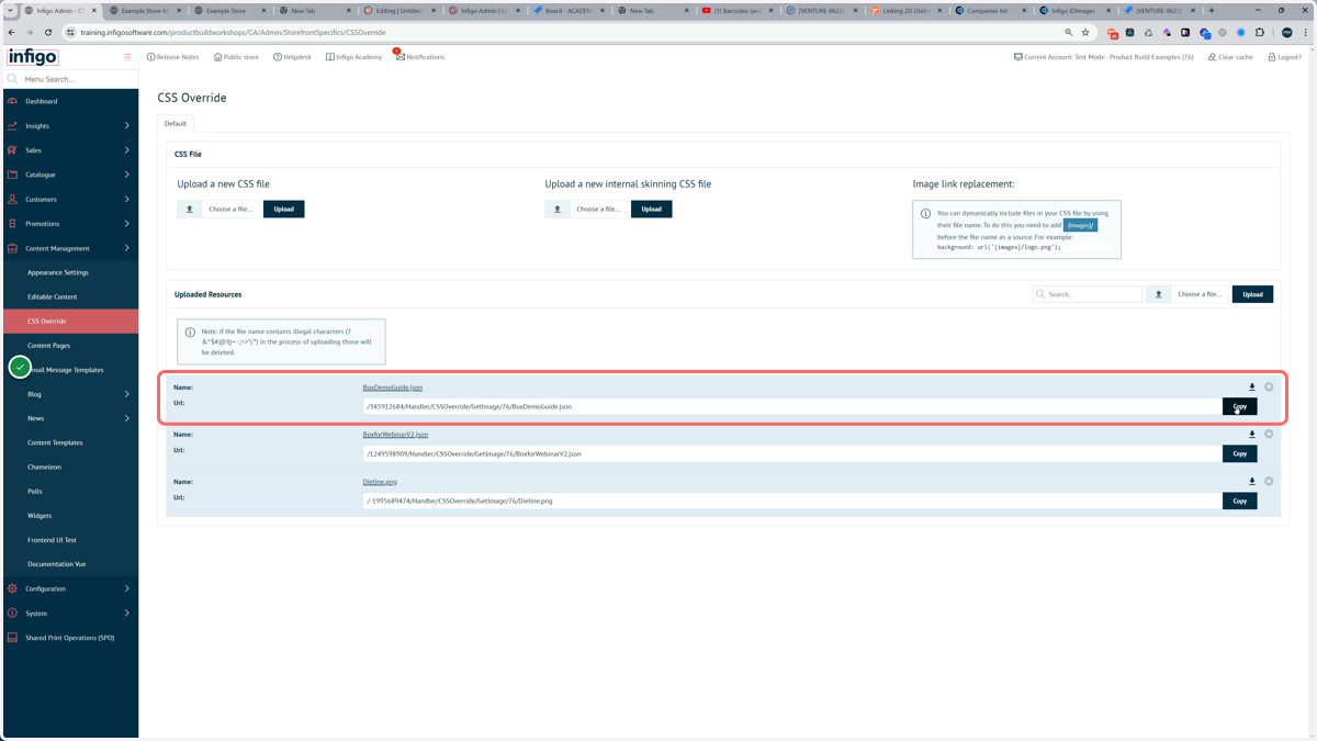 Navigate to the CSS Override area of your Infigo storefront