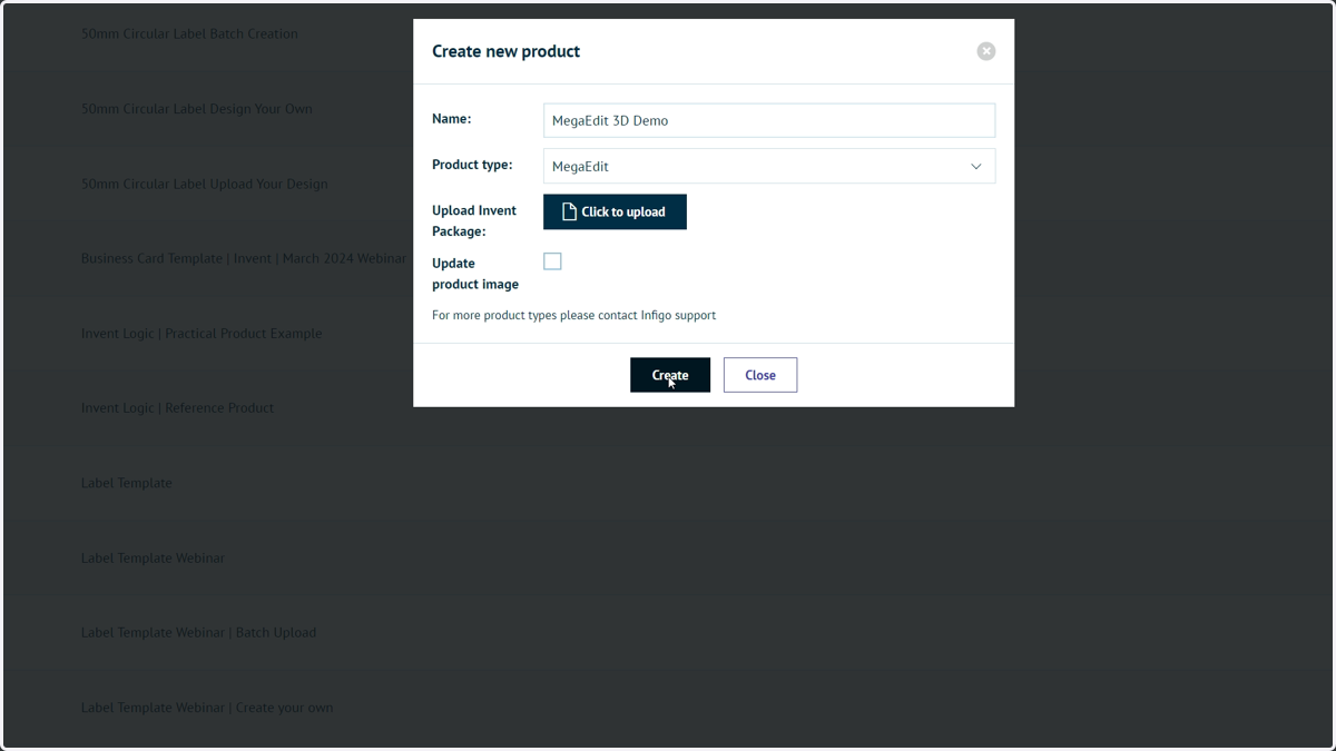 Create or navigate to a MegaEdit product you wish to apply the 3D preview to.