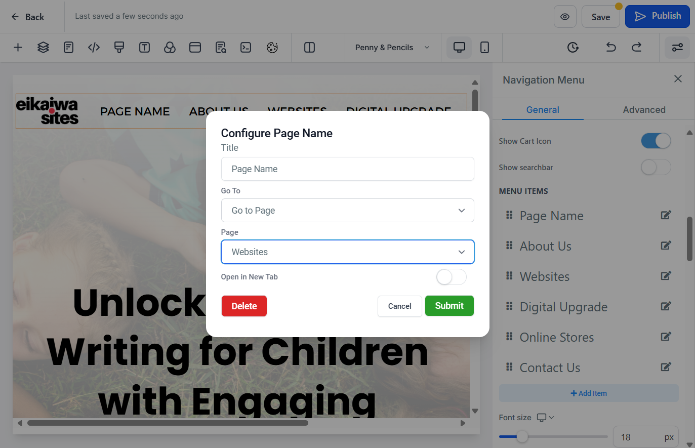 Select the page you wish to link to