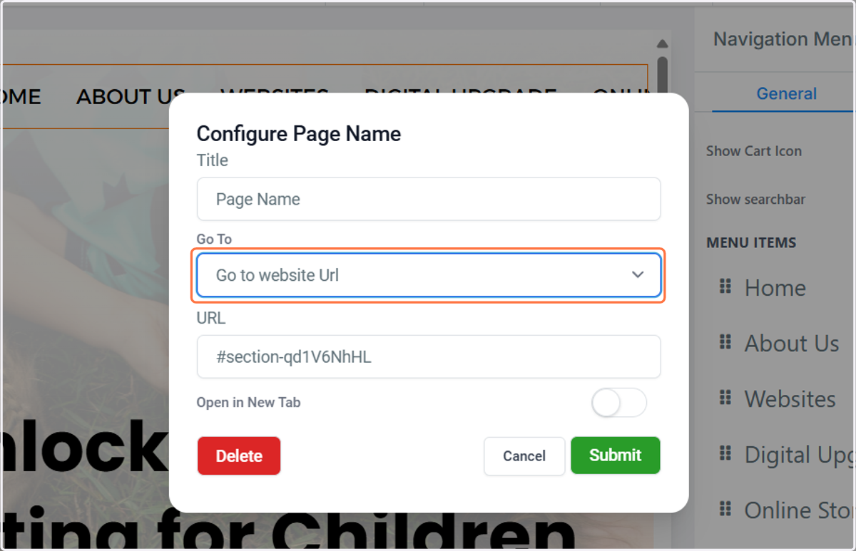 Option 1. Select Go to website Url