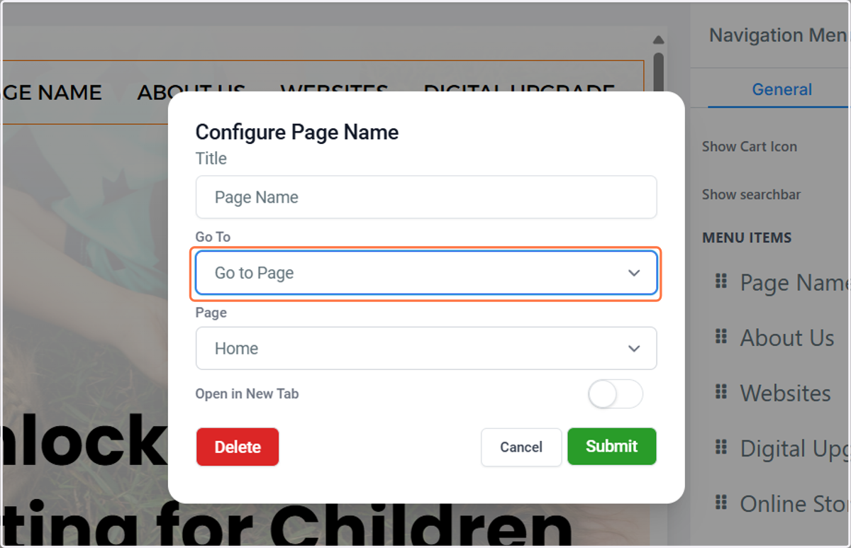 Option 2 - Select Go to Page
