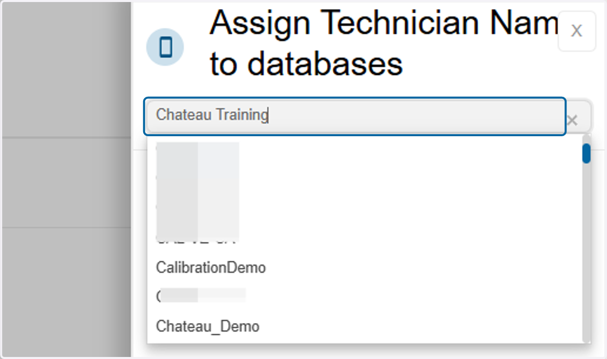 Search for the database you want to assign to the technician
