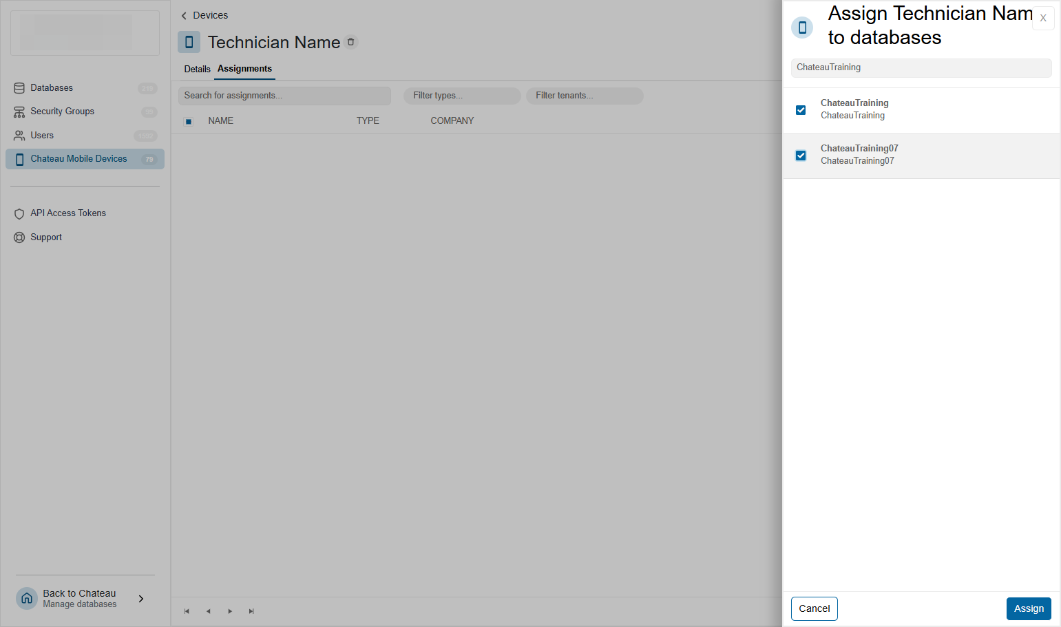 Select checkbox next to the database you want to assign.