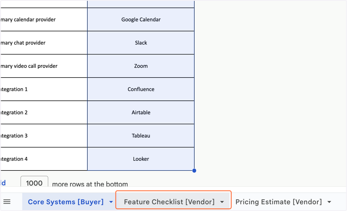 Navigate to the "Feature Checklist" tab