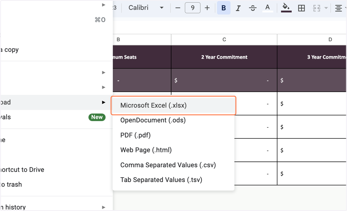 Click on Microsoft Excel (.xlsx)