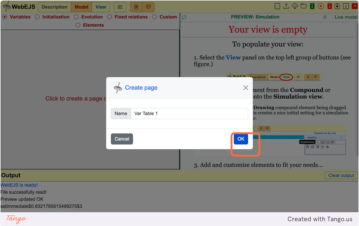 A pop-up message to "Create page" will appear.  
Click on OK.