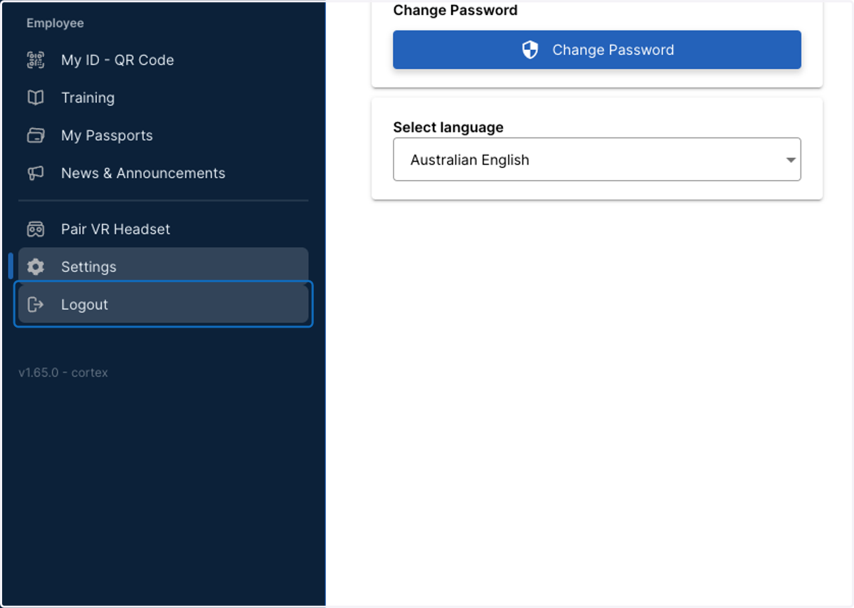 Click on Logout once you're done with Training