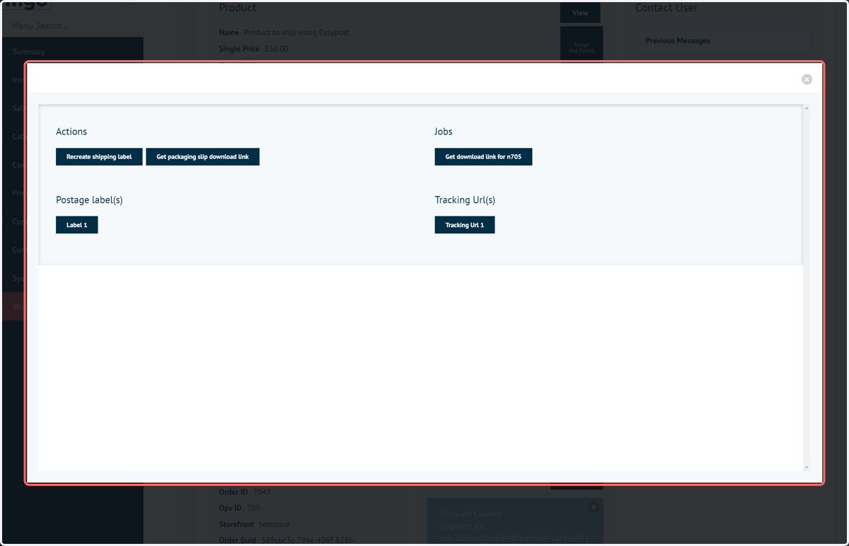 Shipment Order review screen