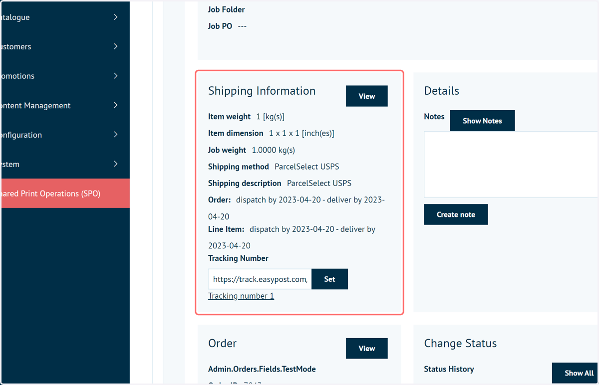 Shipping information is fully populated in SPO