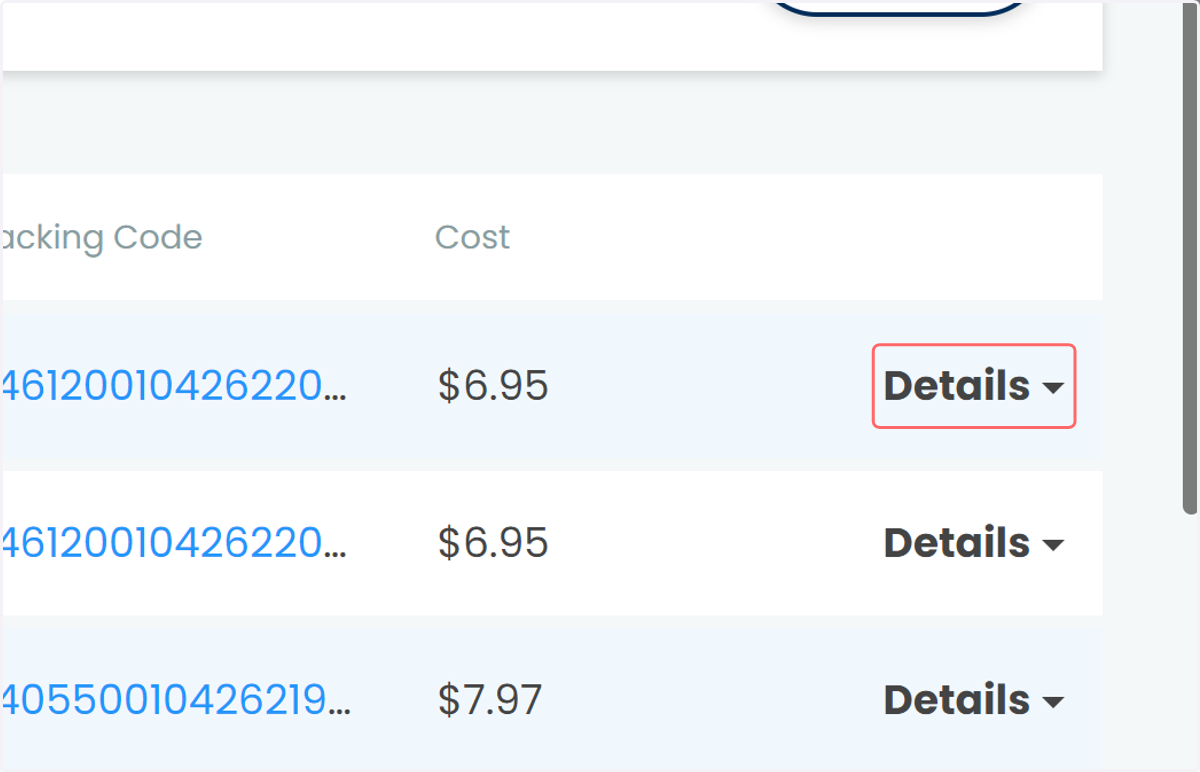Our latest shipment order can be seen within Easypost. Click Details to access additional information.