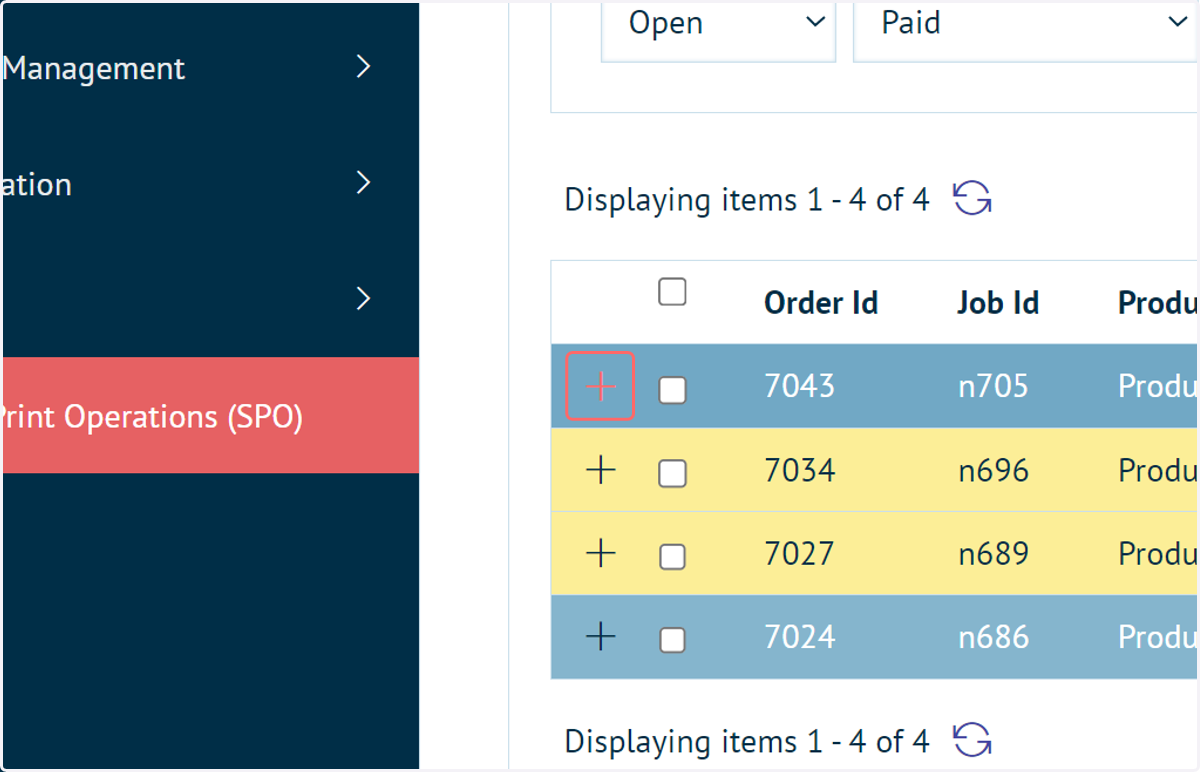 Locate your order and click the '+' icon to see further details