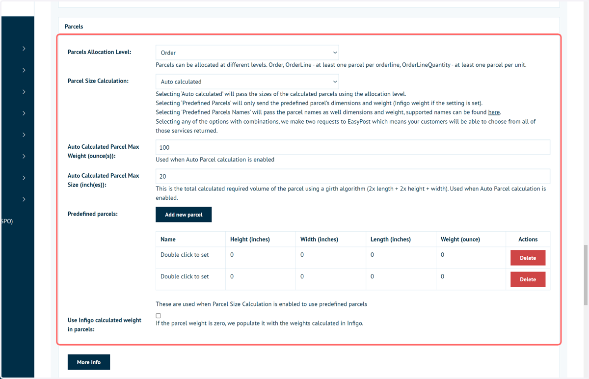 Click on Parcels Allocation Level:…
