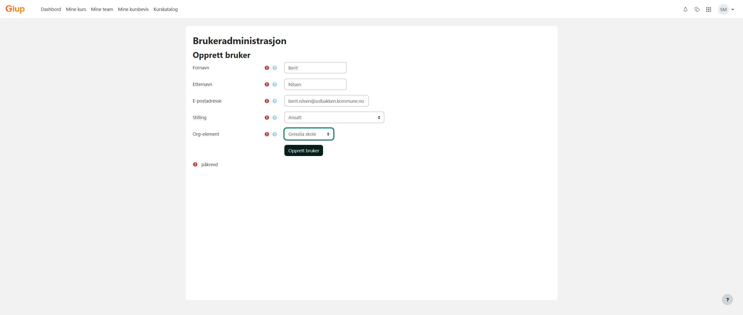 Velg organisasjon og avdeling