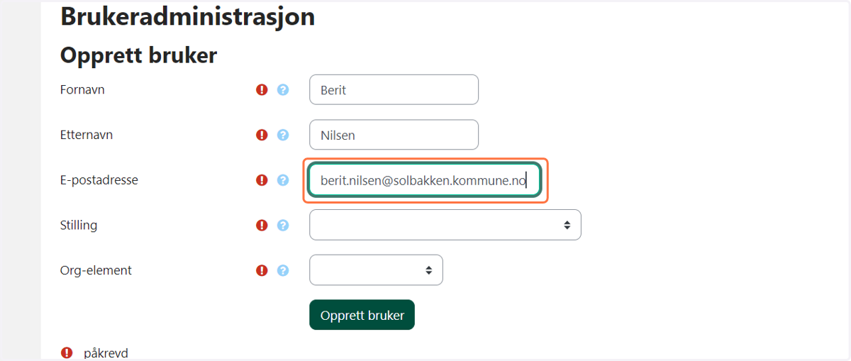 Skriv inn epostadresse
