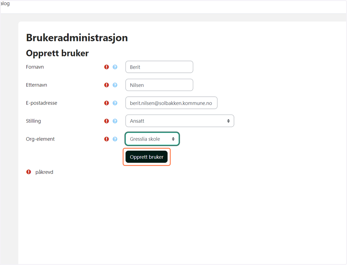 Klikk på Opprett bruker