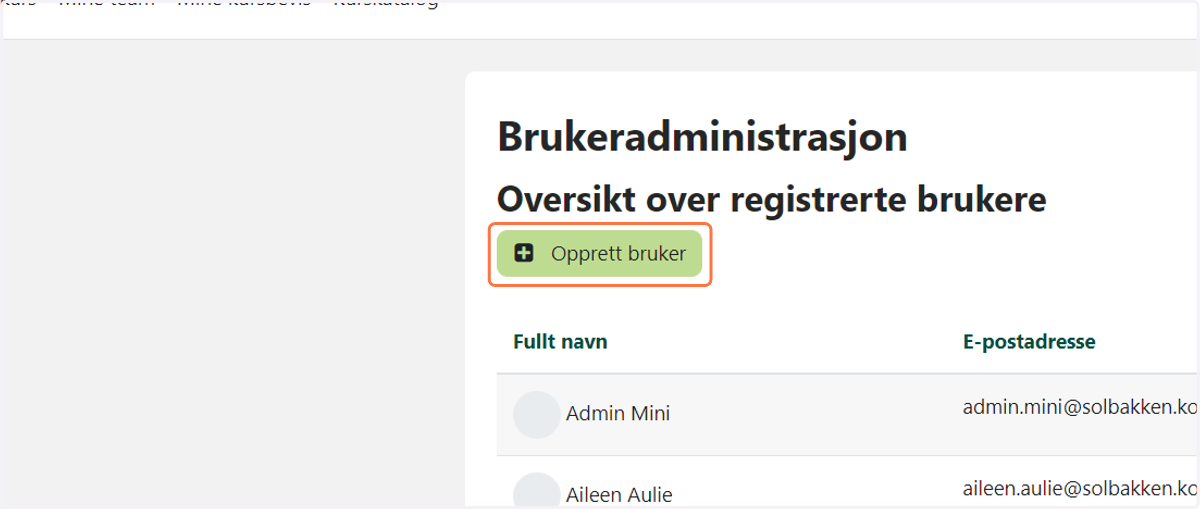 Klikk på Opprett bruker