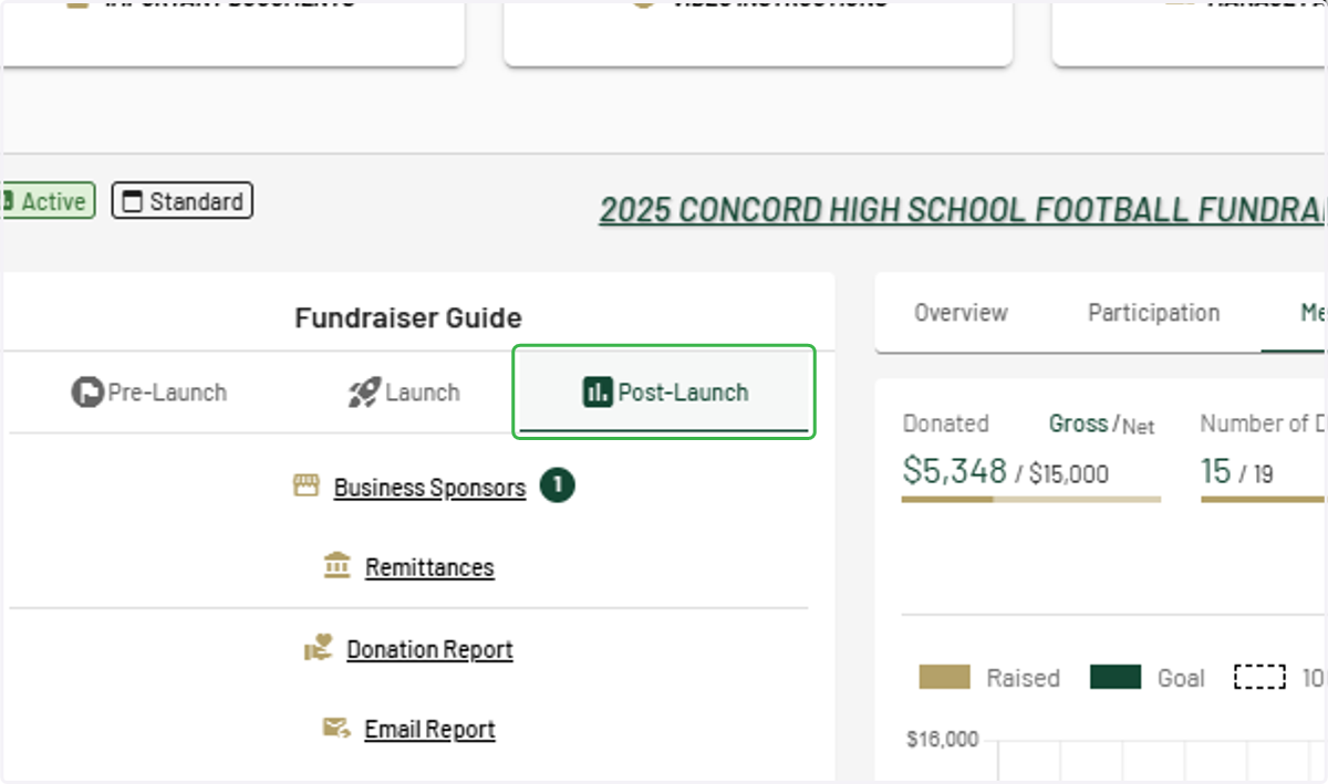 Ensure you are on the "Post Launch" tab of your Fundraiser Guide