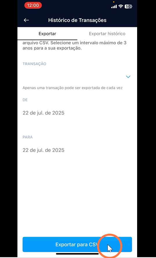 Clique em Exportar para CSV