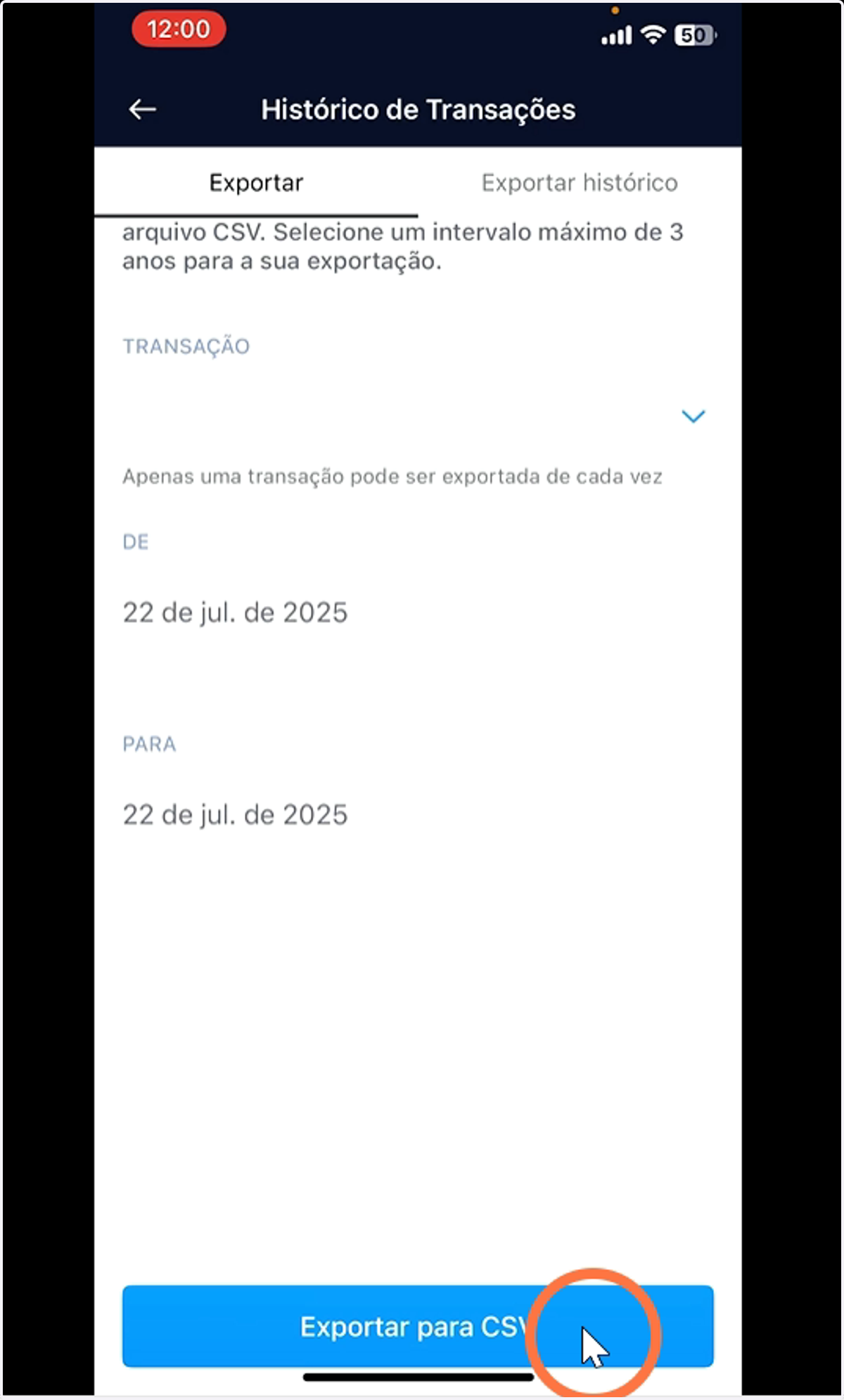 Clique em Exportar para CSV