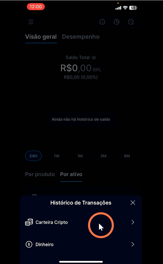 Clique em Carteira Cripto