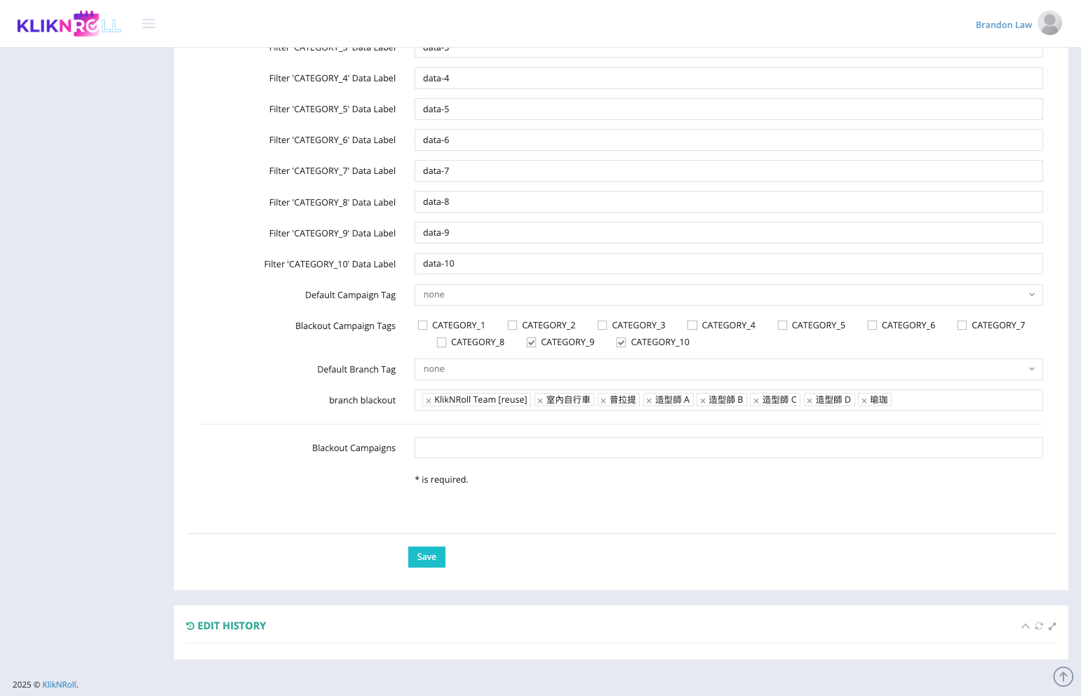 Select the campaign tags you want to blacklist from the index page by ticking the corresponding checkboxes.
