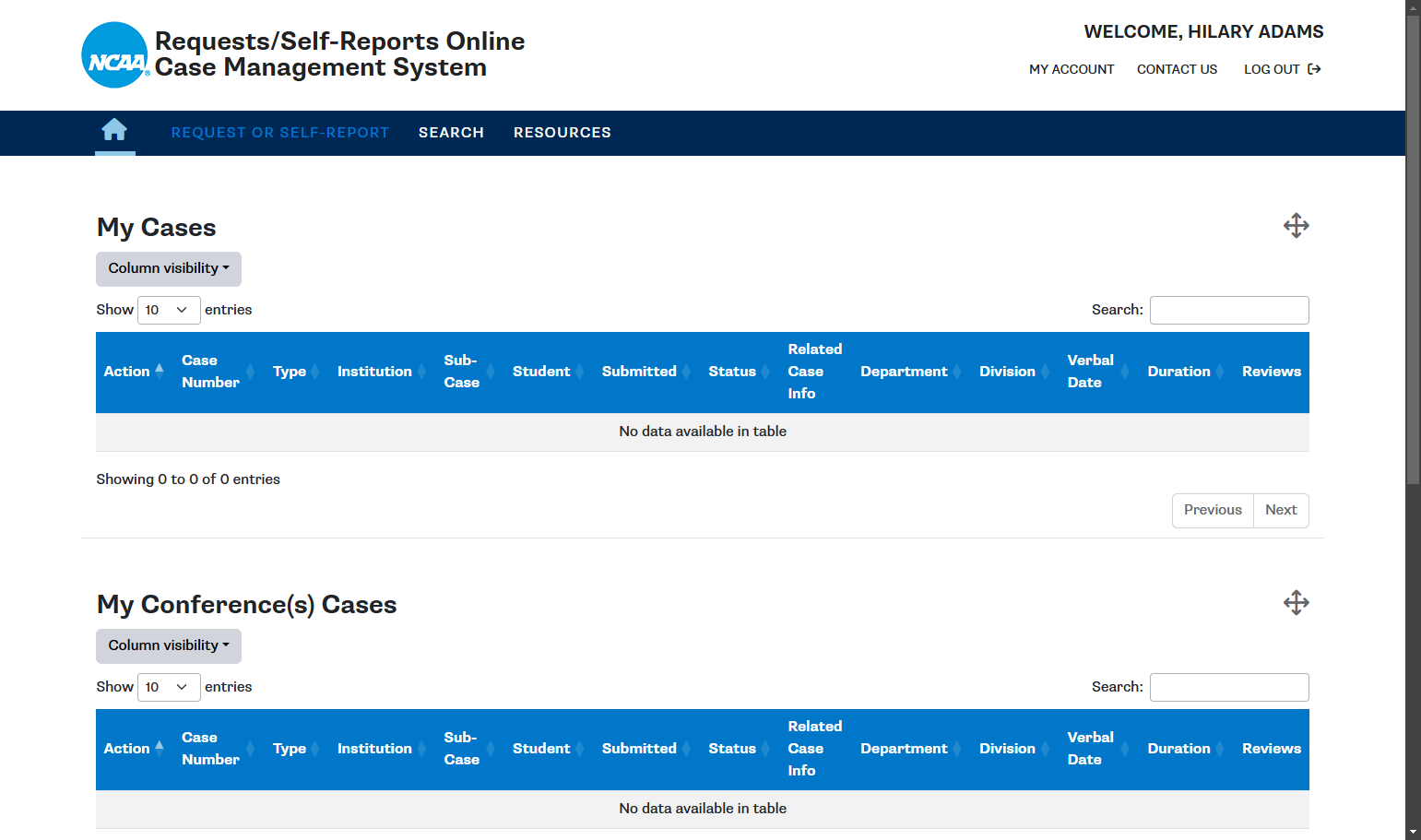 Click on REQUEST OR SELF-REPORT.