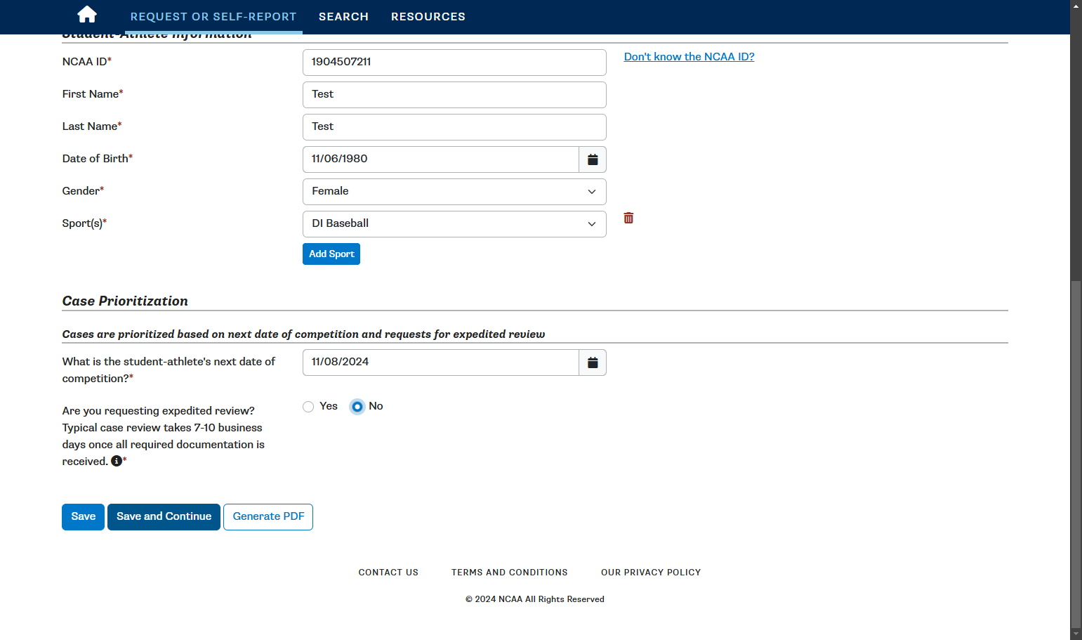 Enter case prioritization information. Then click SAVE AND CONTINUE.