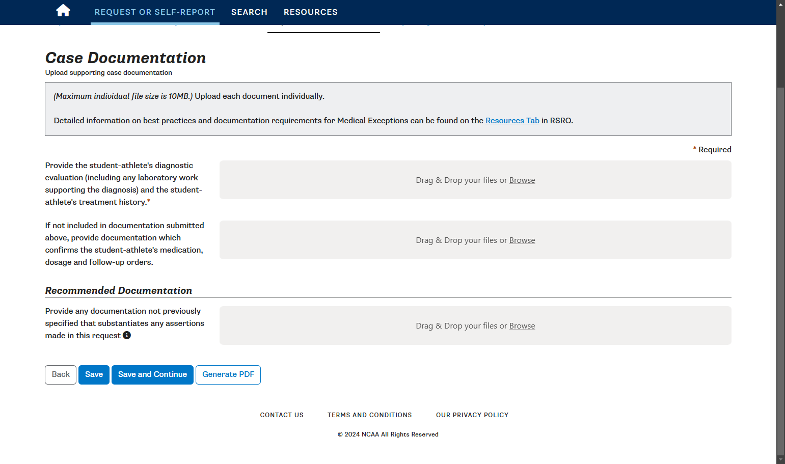 Upload case documentation.