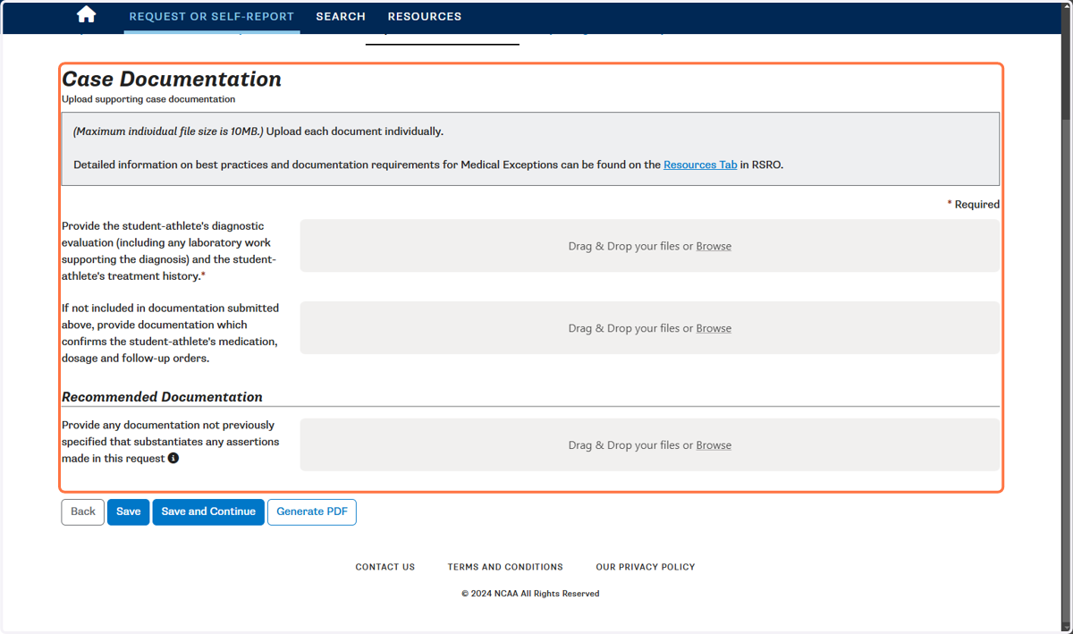 Upload case documentation.