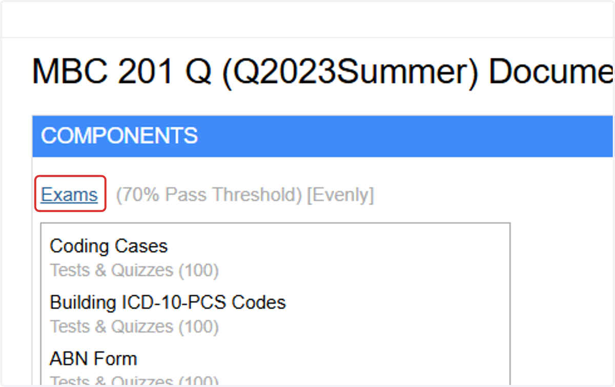 Click on Exams