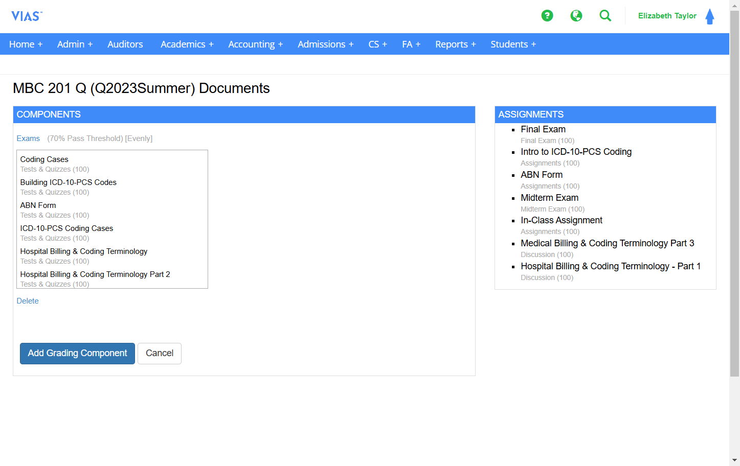 Click on Add Grading Component