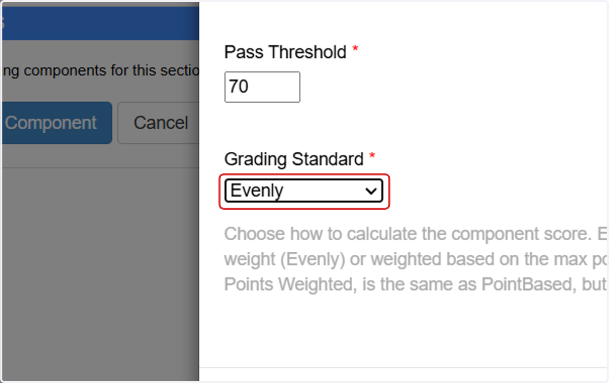 Select the Grading Standard. Take note below of how the Grading standard works. It is suggested of using the same grading standard as selected within the gradebook criteria.