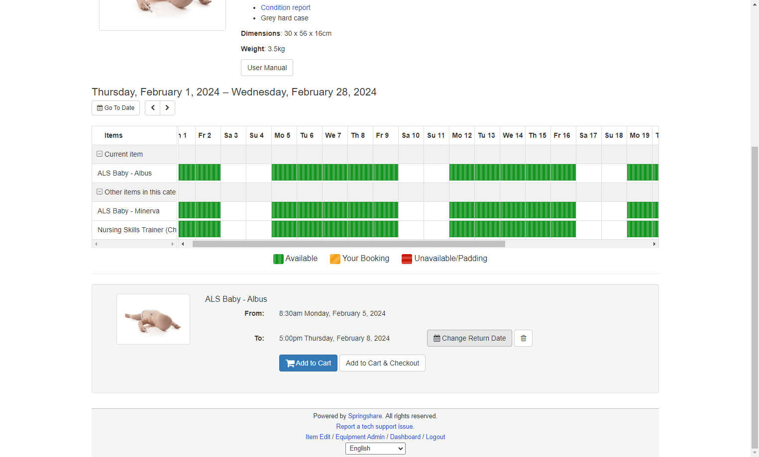 The item will have a default return date. You can change that by clicking on Change Return Date.