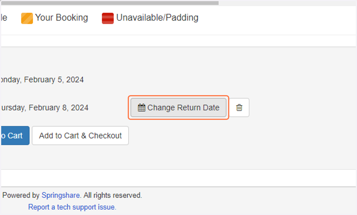 The item will have a default return date. You can change that by clicking on Change Return Date.