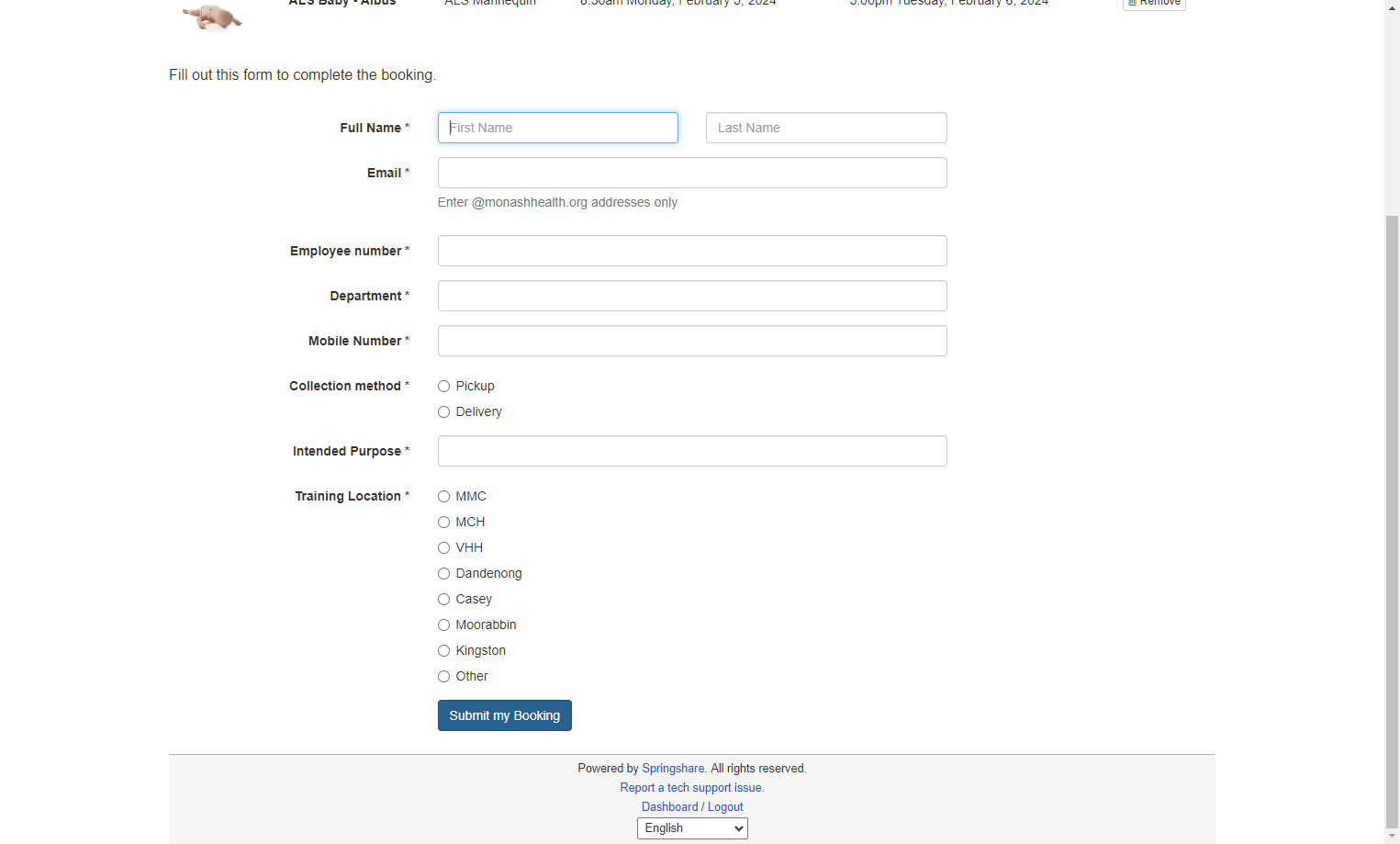 Click on Submit my Booking