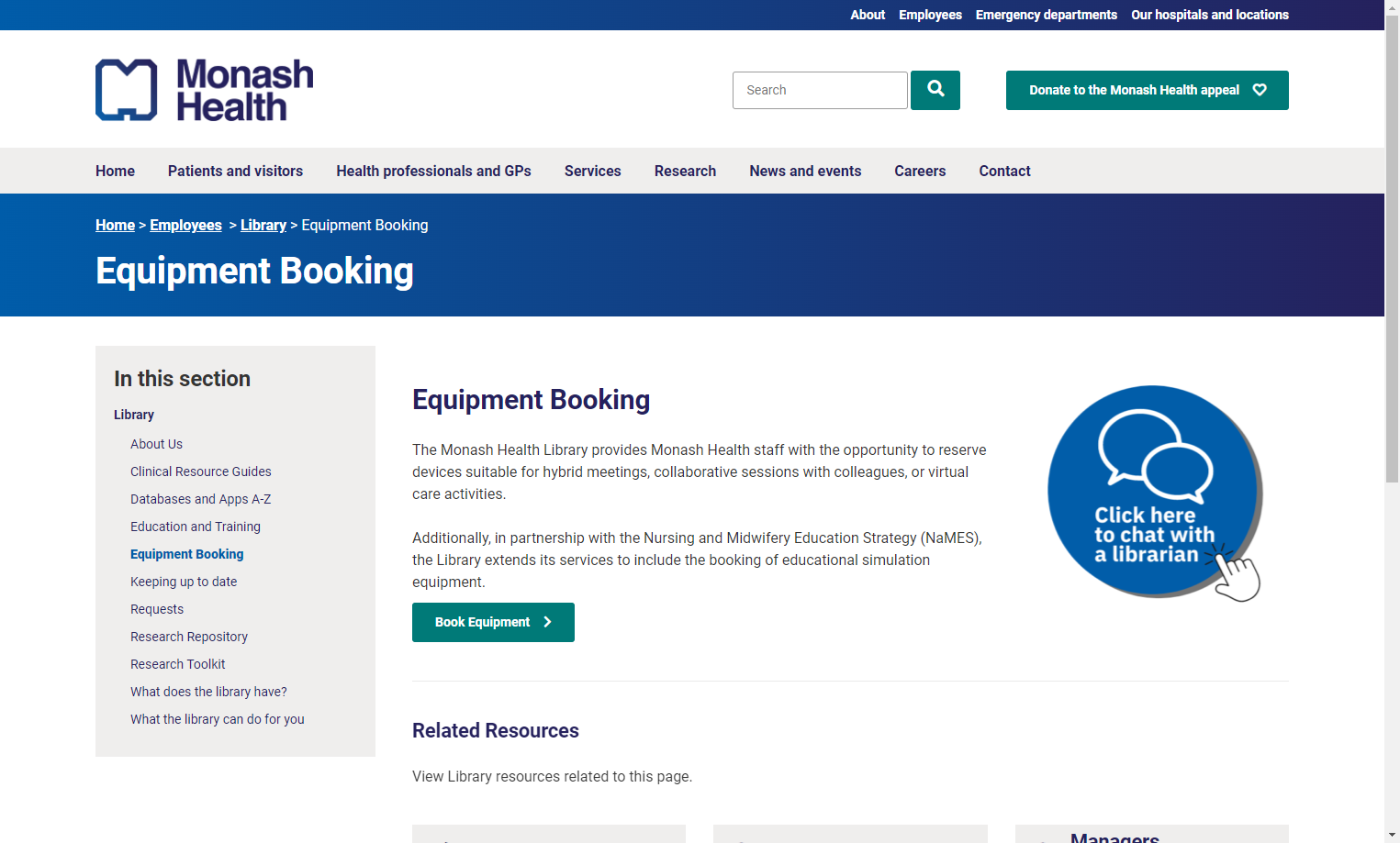 Click on Book Equipment