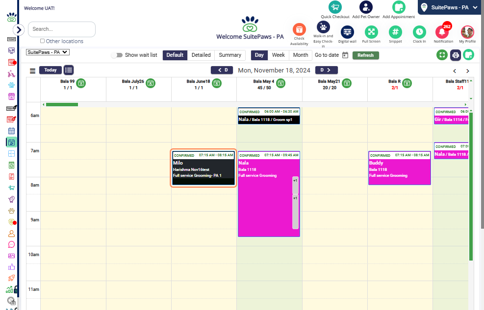 Move Appointments: Drag and drop appointments to another staff or to a new time slot.