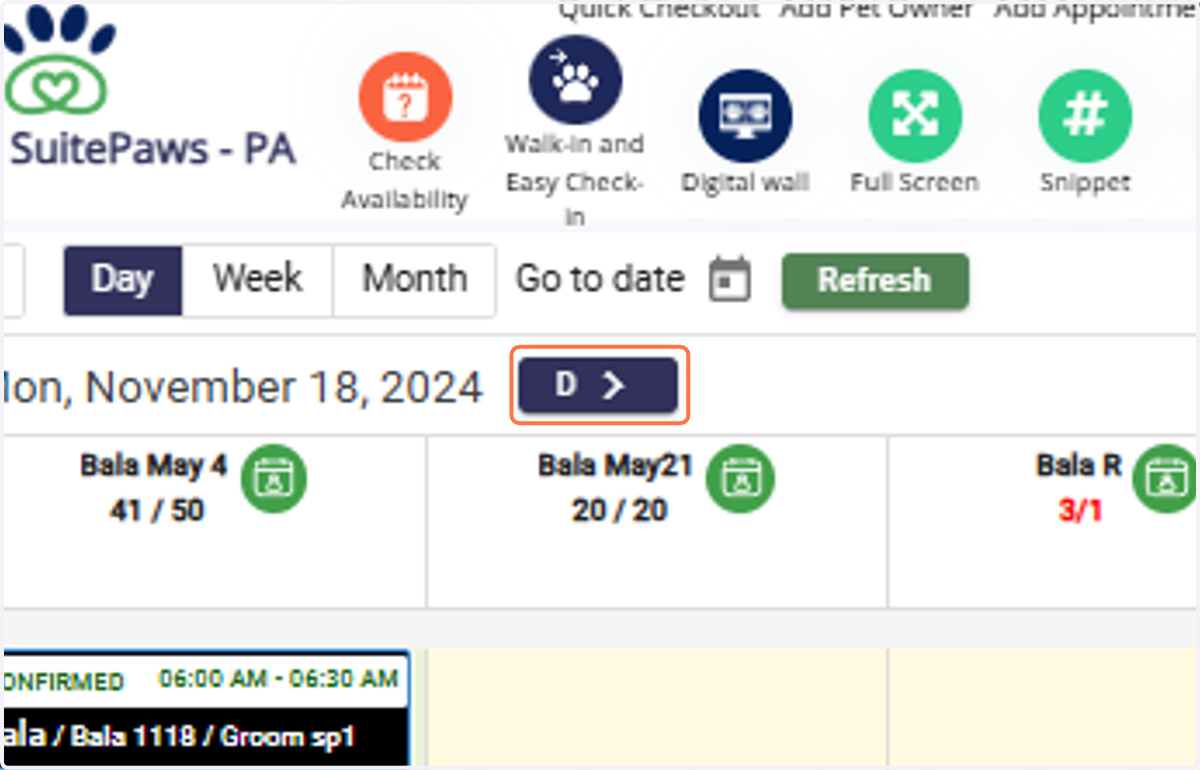 Daily Navigation: Use the Previous Day and Next Day buttons for day-to-day navigation.