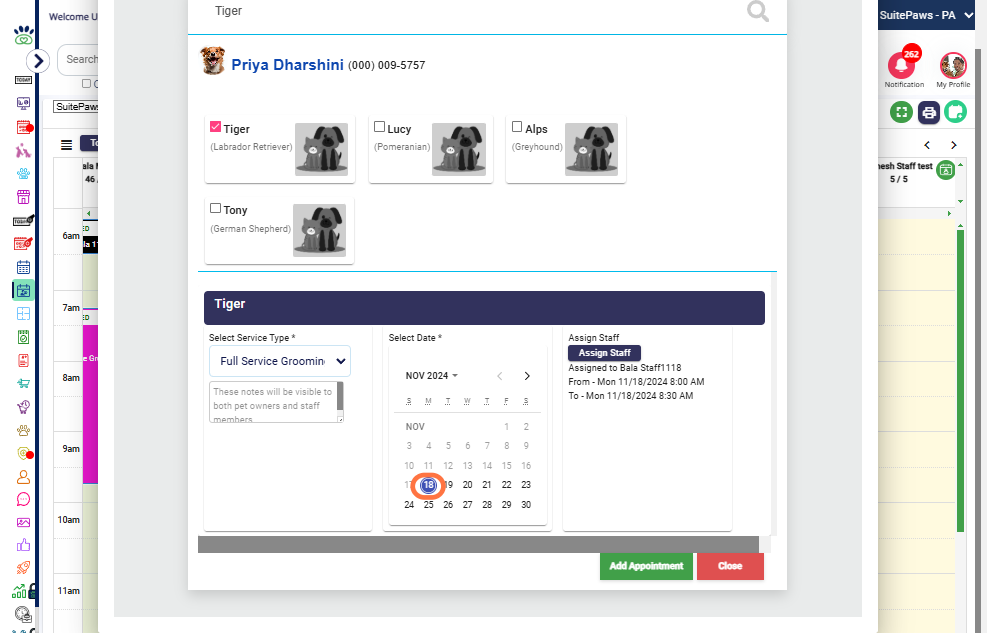 Choose Service and Start Date: Select the service and start date.