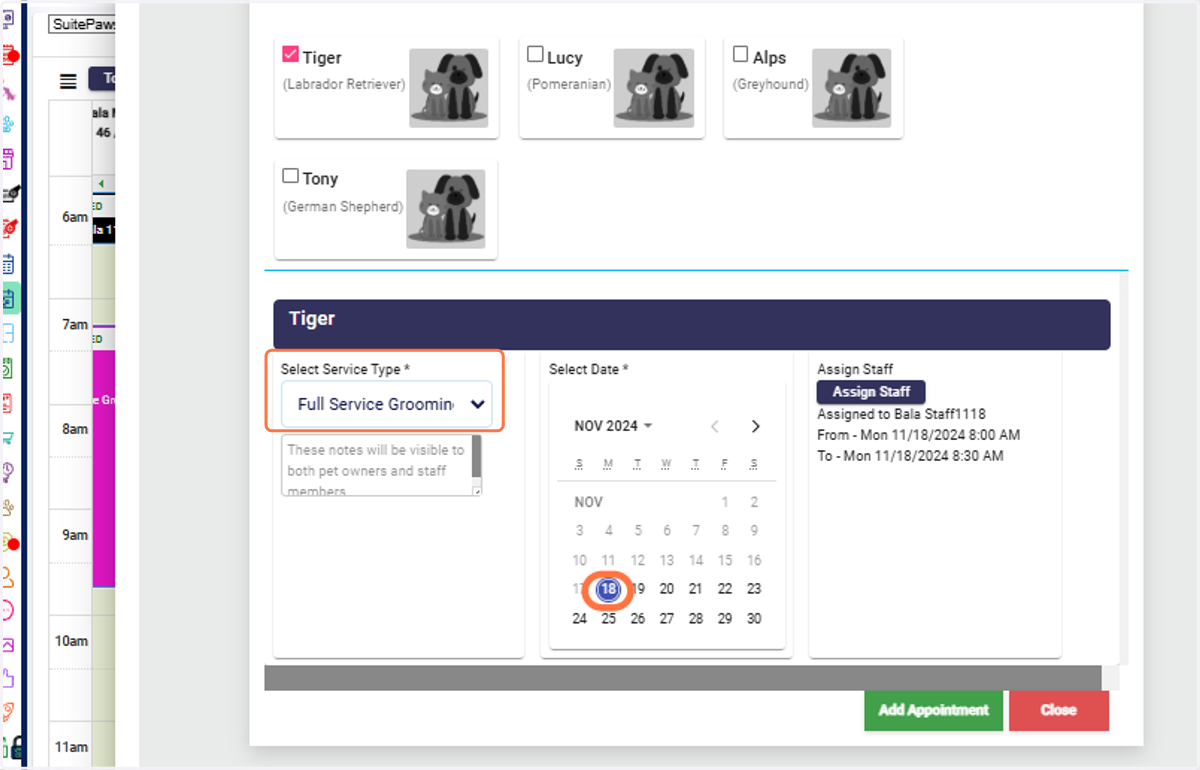 Choose Service and Start Date: Select the service and start date.