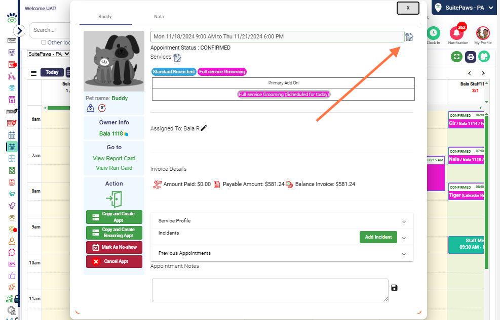 Edit Appointment: Edit the appointment, reassign staff, or adjust other details.