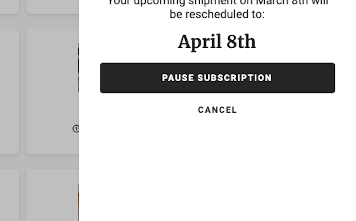 Click on PAUSE SUBSCRIPTION to pause your subscription or CANCEL to cancel your subscription