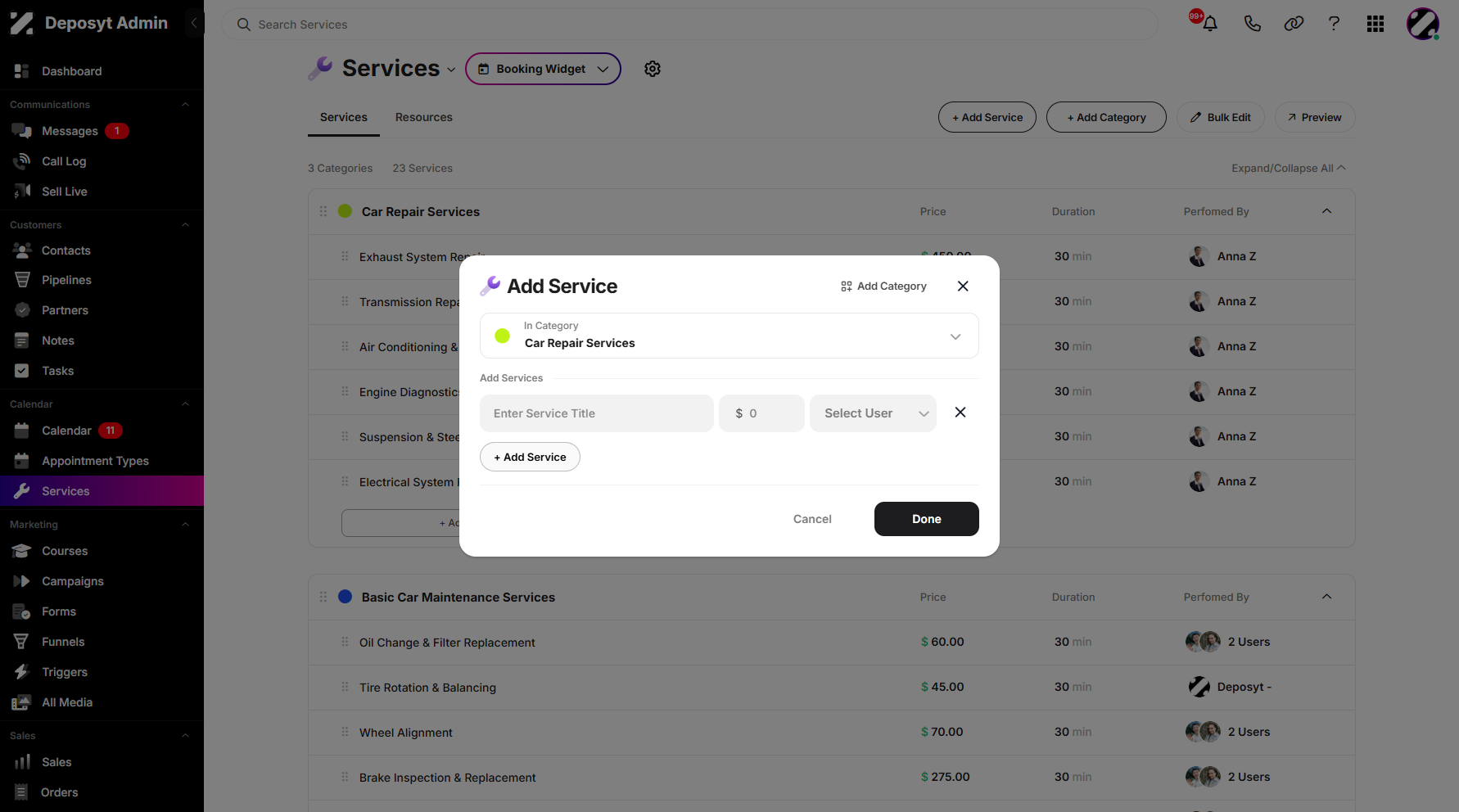 Step 5: You can continue adding services by clicking the '+ Add Service' button below.