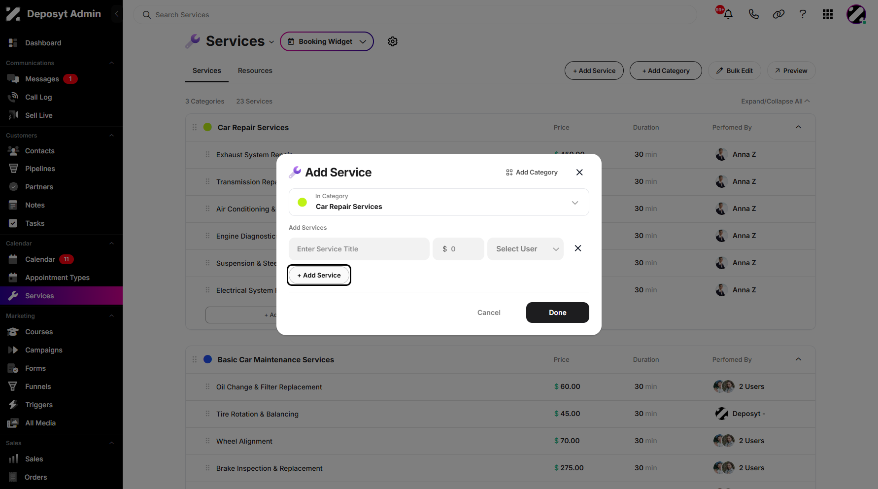 Step 5: You can continue adding services by clicking the '+ Add Service' button below.